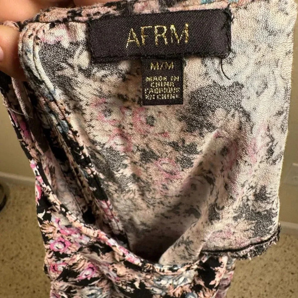 AFRM Jamie Ditzy Floral Midi Dress Slit Puff Sleeves Cottage Open Back Size M - Picture 10 of 12